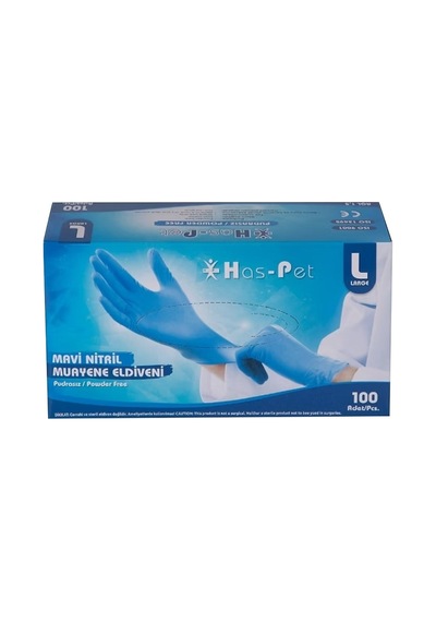Haspet Pudrasız Mavi Nitril Muayene Eldiveni Large 2'li Ekonomik Paket - 2 Adet Tarı