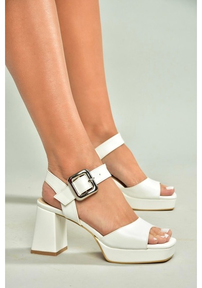 Fox Shoes U820009709 Beyaz Kalın Topuklu Kadın Ayakkabı Beyaz