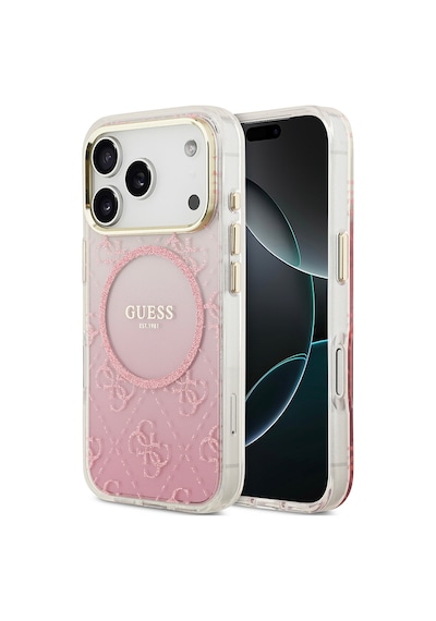 Apple Uyumlu iPhone 17 Pro  Kılıf Guess Lisanslı M-safe Şarj Özellikli 4g Desenli Simli Silikon Kapak Pembe Pembe