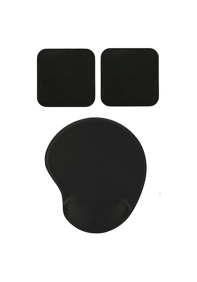 Oval Siyah Düz Renk Bilek Destekli Mouse Pad + 2 Adet Siyah Kupa Fincan Bardak Altlığı Altlık Set