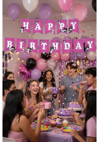 Kuromi Happy Birthday Banner Flama 17x170 Cm Asmalı Doğum Günü Parti Süsü Genel