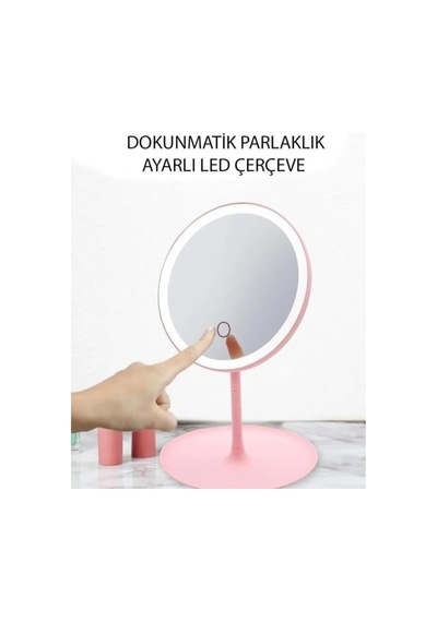Led Işıklı Makyaj Aynası, Dokunmatik Kontrol, Beyaz, Masa Üstü, 30cm Yükseklik, 17.5cm Çap, Ayarlanabilir Açı Genel