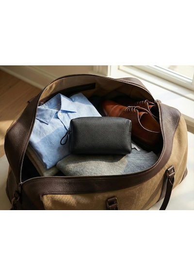 Deri Erkek Bakım Çantası Seyahat Organizeri Tıraş Çantası, Kişisel Bakım Ve Kozmetik Düzenleyici, Fermuarlı Geniş Hacimli Dopp Kit Siyah