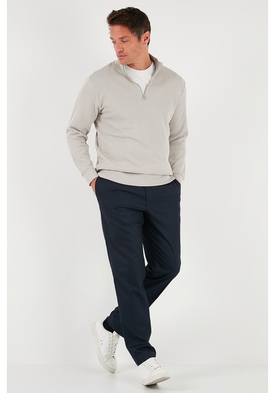 Buratti Pamuklu Relaxed Fit Yarım Fermuarlı Sıfır Yaka Örme Erkek Sweat 5901076 Taş