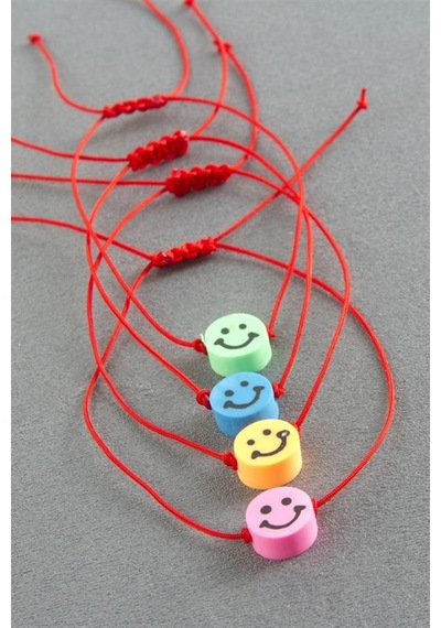 Emoji Makrome İp Bileklik - Kırmızı Renkli