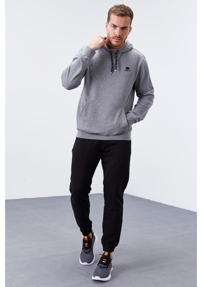 Tommy Life Gri Melanj Kanguru Cep Standart Kalıp Kapüşonlu Erkek Sweatshirt - 87872 GRİ MELANJ