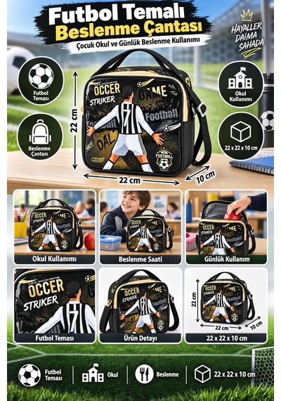 Soccer Game Futbol Football Temalı Beslenme Çantası Çocuk Okul Yemek Çantası 22x22x10 Cm Çok Renkli