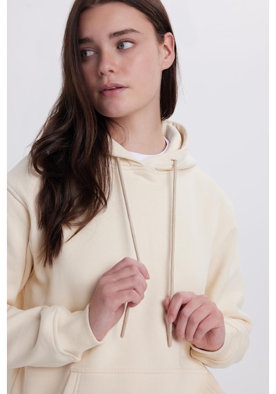 Tudors Kadın Relax Fit Rahat Kesim Pamuklu Kapüşonlu Kanguru Cepli Taş Sweatshirt-39943 Taş