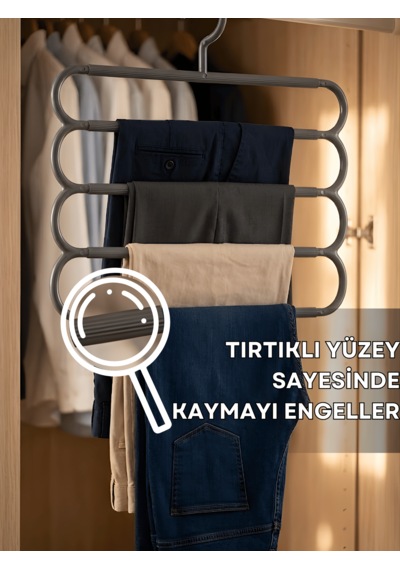 Beylini 4 Gözlü Pantolon Askılığı Kaydırmaz Dayanıklı Pantolon Organizeri Şal Atkı Eşarp Gardrop Düzenleyici Siyah
