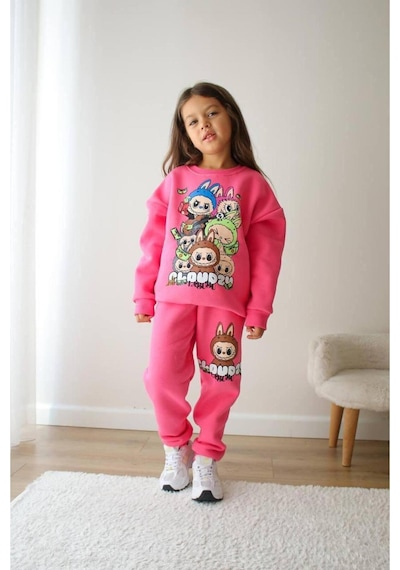Phokaia Barbosa Kız Çoçuk 3 İplik Şardonlu Sweatshırt Eşortman 2'li Takım Pembe