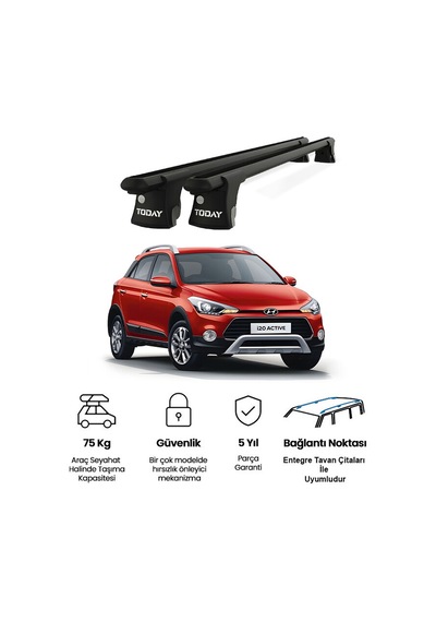 Trio-ı Hyundai İ20 Activ 2014 Ve Sonrası Uyumlu Siyah Kilitli Ara Atkı 120cm Port Bagaj Tavan Barı