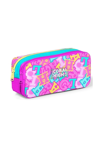 Coral High Kız Çocuk Pembe Su Yeşili Harf Baskılı İki Bölmeli Kalem Çantası/kalemlik 31041