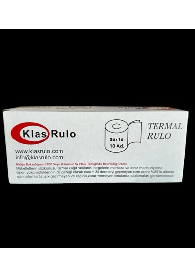 Klas Rulo Yazar Kasa Pos Rulosu 56mmx16metre 10 Paket 100 Adet