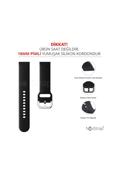 Novstrap Huawei Watch Gt4 41mm İle Uyumlu Kordon 18mm Pimli Yumuşak Jel Silikon Kordon Kayış