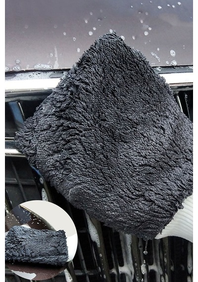 Oto Yıkama Eldiveni Çift Taraflı Araç Temizleme Araba Cila Eldiveni Gri Yumuşak