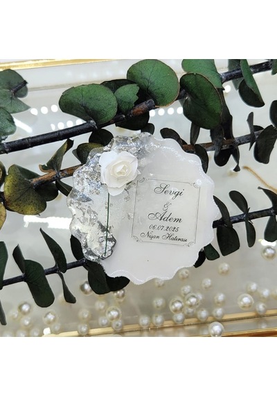 Tek Güllü Epoksi Magnet Buzdolabı Süsü Nişan Nikah Şeker 30 Adet