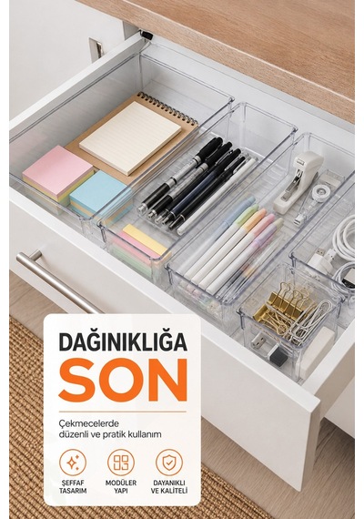 5'li Şeffaf Çekmece Organizer Seti Makyaj Takı Kozmetik Ofis Mutfak Banyo Düzenleyici Kutu