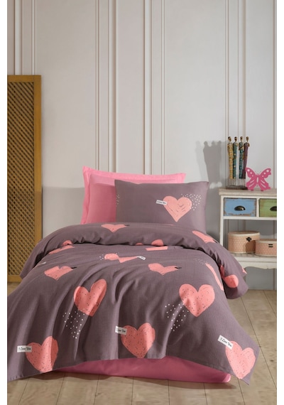 Doğal Pike Baskılı Tek Kişilik Jana Pembe Pembe
