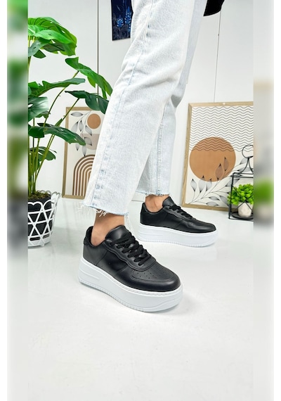 Günlük Kadın Sneaker Bağcıklı Hafif Kalın Yüksek Tabanlı Yürüyüş Nefes Alan Spor Ayakkabı 451 Siyah - Beyaz Günlük Kadın Sneaker Bağcıklı Hafif Kalın Yüksek Tabanlı Yürüyüş Nefes Alan Spor Ayakkabı 451 Siyah - Beyaz