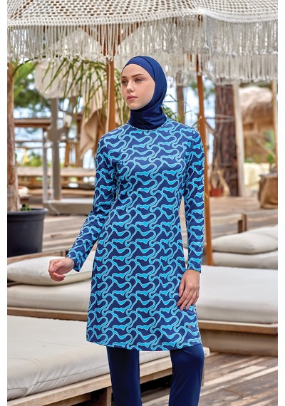 Fulla Moda Desenli 5 Li Tesettür Mayo Lacivert