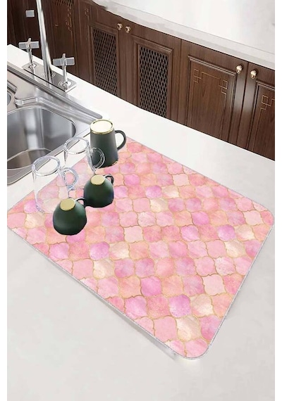 Pembe Fas Desen Microfiber Bulaşık Kurutma Matı Mm003n11