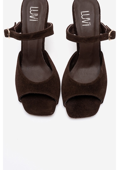 Luvi Shoes Urael Kahverengi Süet Hakiki Deri Kadın Topuklu Terlik