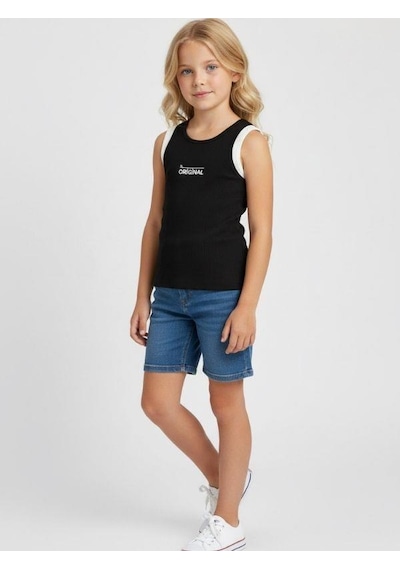 Kız Cocuk Pamuklu Fitiili Crop Bluz-16763 Siyah Beyaz