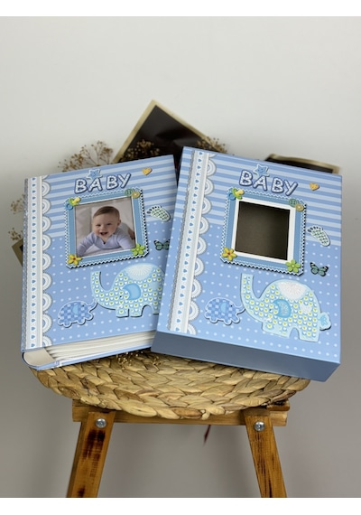 Rabsev Rs031 Bebek Fotoğraf Albümü 10x15 CM 200 Fotoğraf Kapasiteli Kutulu Lüx Bebek Albüm Mavi
