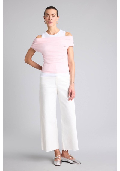 Defacto Slim Fit Çift Katmanlı Ribana Pembe Kadın T-shirt G9546ax/pn186
