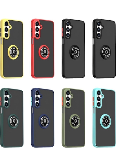 Samsung Galaxy A36 Uyumlu Kılıf Yüzüklü Standlı Extra Darbe Koruma Sert Silikon Kapak - Siyah