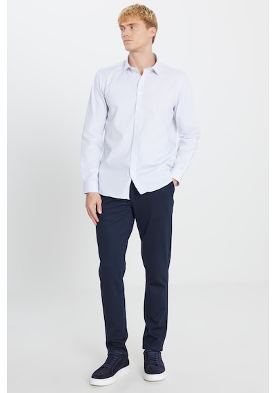 Ac&Co / Altınyıldız Classics Erkek Grı Beyaz Ütü Gerektirmeyen %100 Pamuk Slim Fit Klasik Yaka Gömlek