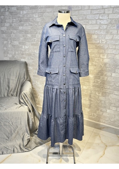 Maison Meda Denim Tesettür Elbise Mavi