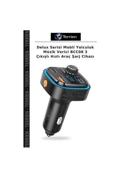 Delux Serisi Mobil Yolculuk Müzik Verici Bcc08 3 Çıkışlı Hızlı Araç Şarj Cihazı