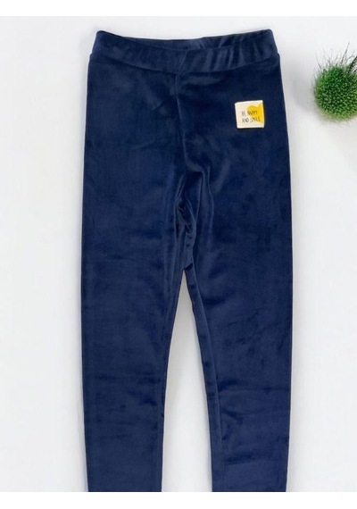 Zekids Kız Çocuk Bel Lastikli Parlak Kadife Tayt Pantolon-14343 Lacivert