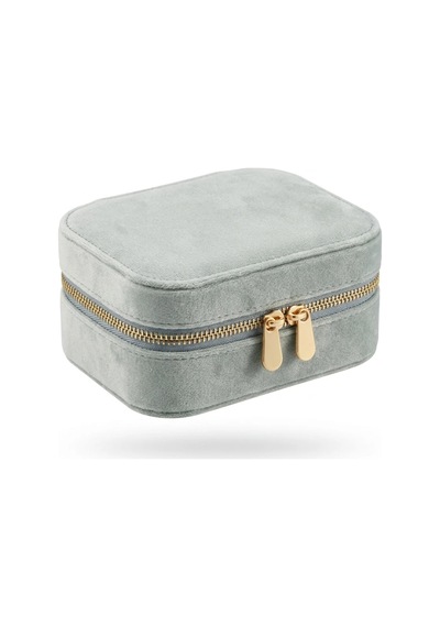 Takı Kutusu Düzenleyici Seyahat Çantası Kolye Yüzük Küpe Organizer Kadife Bebe Mavisi 12cmx8cm