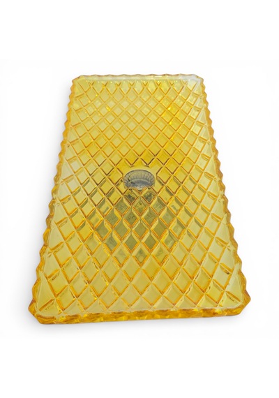 Sudedi Home Sarı Cam Baklava Desenli Ayaklı Sunum Tabağı 37 18 Cm Sarı