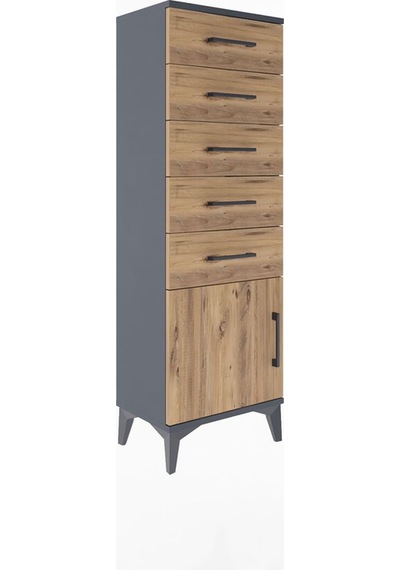Arges Dolap 5 Çekmeceli Tek Kapaklı 44x30x134 Antrasit-çam Antrasit