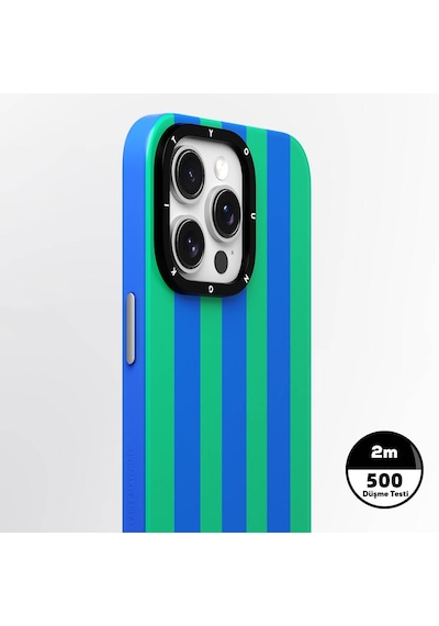 Apple Uyumlu iPhone 15 Pro Kılıf Magsafe Şarj Özellikli Youngkit Striped Piano Keys Serisi Kapak Mavi