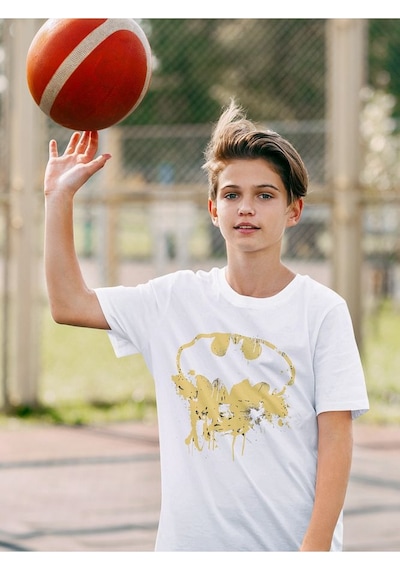 Sevbano Tasarım Batman Logo Baskılı Unisex Film Çocuk Tişört 1-12 Yaş Beyaz