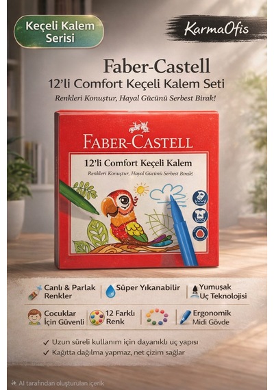 Comfort 12 Li Keçeli Kalem Seti Yıkanabilir, Canlı Renkler, Çocuklar İçin Güvenli Boyama Kalemi