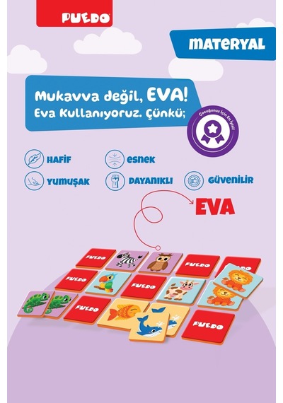Puedo Memory Hayvanlar Eşleştirme Oyunu 36 Parça Eva Hafıza Oyunu 3+ Eğitici Kart Oyunu