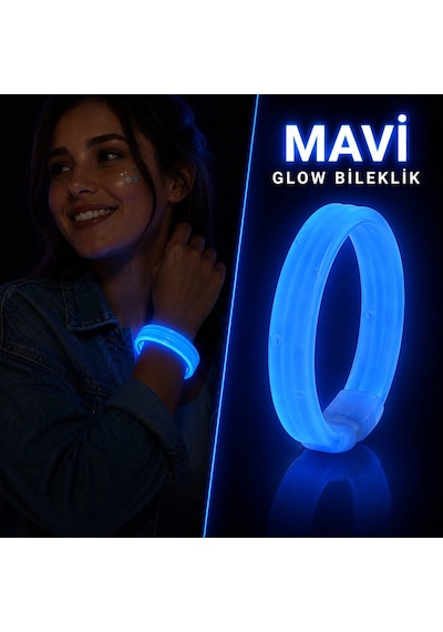 Go İthalat Mavi Kalın Glow Bileklik Kırılarak Yanan Parti Ve Festival Bilekliği 0 - 99