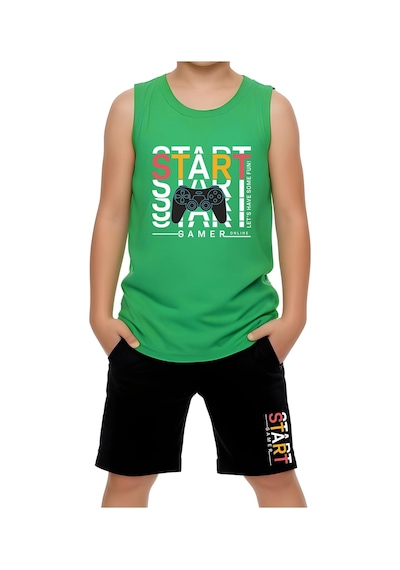 Fyk Kids Erkek Çocuk Baskılı Sıfır Kol 06 Start Alt-üst Takım Yeşil