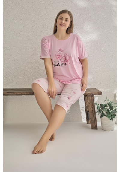 Estiva Kadın Çiçek Desenli Kısa Kollu Kaprili Büyük Beden Yazlık Viskon Pijama Takımı - Pembe Çok Renkli Estiva Kadın Çiçek Desenli Kısa Kollu Kaprili Büyük Beden Yazlık Viskon Pijama Takımı - Pembe Çok Renkli