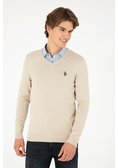 U.S. Polo Assn. Erkek Slim Fit V Yaka Taş Melanj Basic Kazak 50293512-VR225