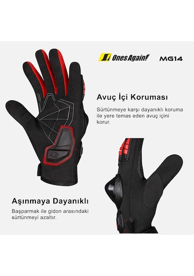 Forte GT Ones Again Mg14d Su Geçirmez Uzun Parmak Motosiklet Eldiveni Nefes Alabilir Kumaş Siyah L Beden