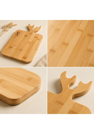 Logonuza Özel 10 Adet Geyik Dekorlu Bambu Kesim Panosu 37x20 Cm Kurumsal Sunum Tahtası Ahşap
