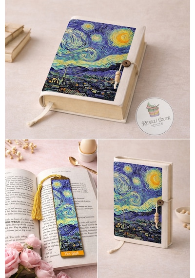 Kitap Kılıfı Ve Metal Kitap Ayracı Seti Van Gogh Yıldızlı Geceler