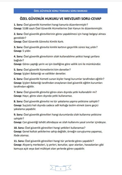 Özel Güvenlik Soru-cevap Kitabı 1000 Soru