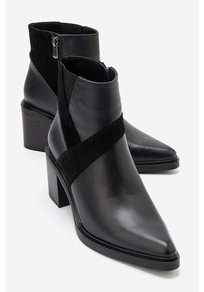 Luvi Shoes Jessıca Siyah Cilt Süet Hakiki Deri Kadın Kalın Topuklu Bot